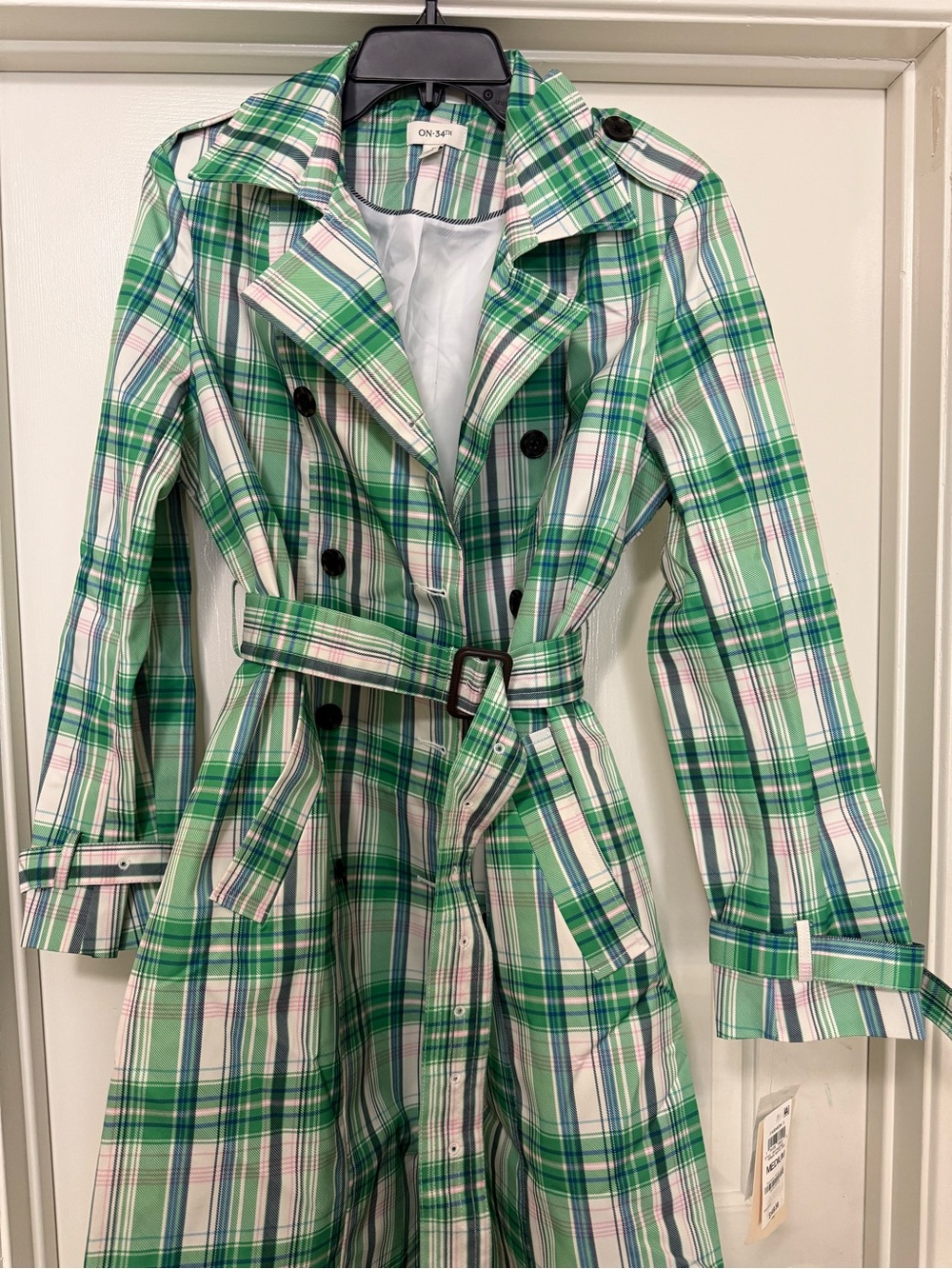 ON-S4P Green Plaid Belted Trench Coat